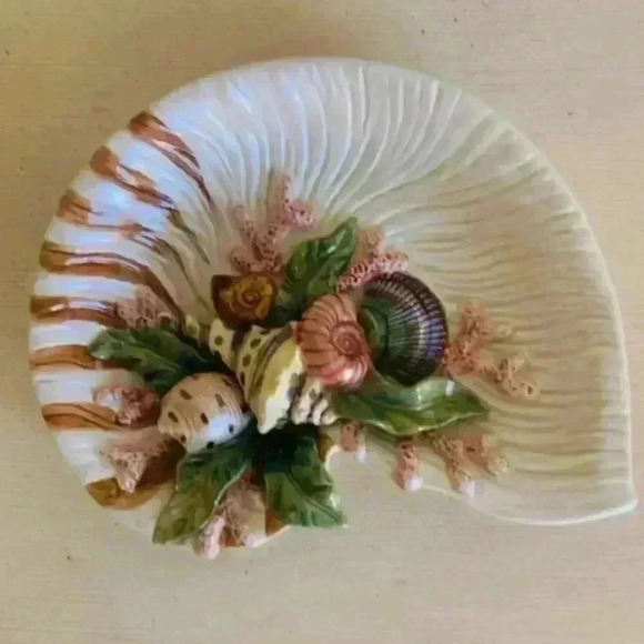 Fitz and Floyd Oceana Nautilus Shell coral serving plate tray dish hangi… - Picture 2 of 4